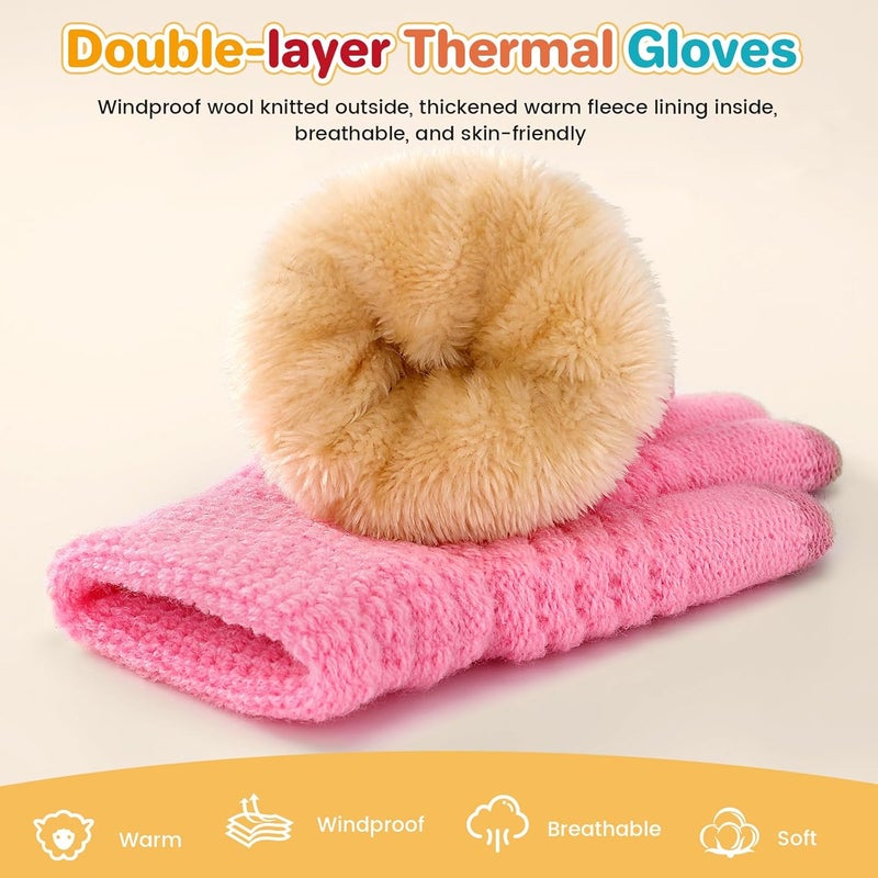 Clothclose Kids Winter Gloves for Boys Girls, Warm Winter Gloves for Kid, Knit Cable Fleece Lined Toddler Kids Glove Mitten - Image 4